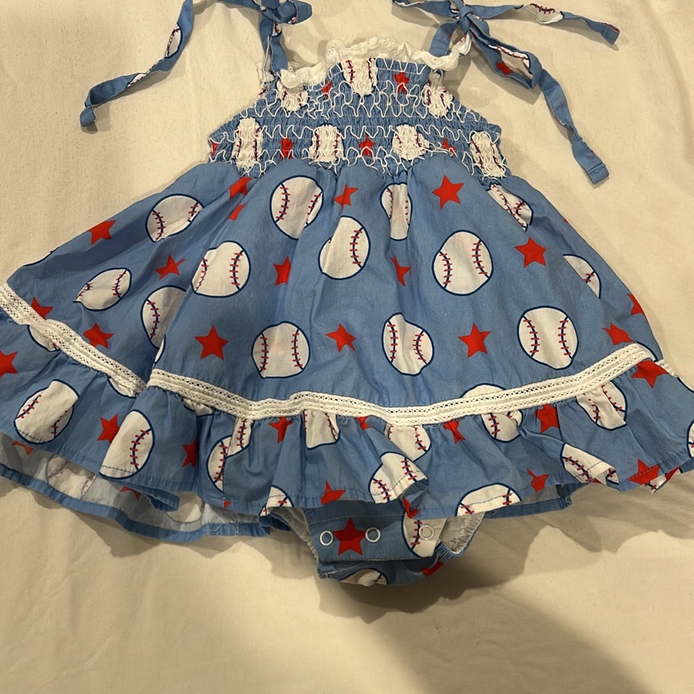 SweetHoney Blue Baseball Print Dress